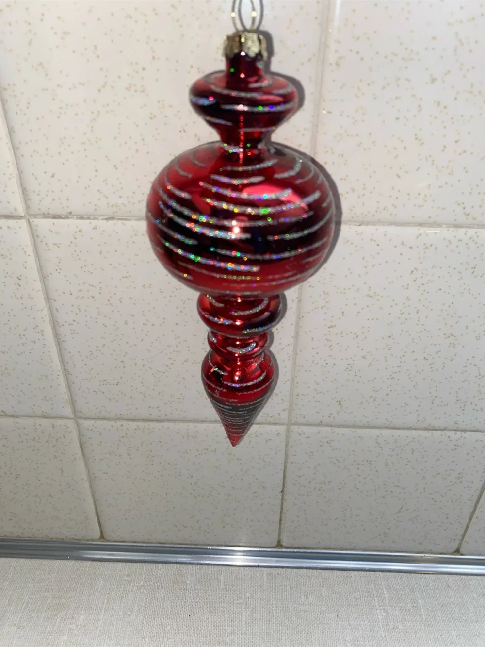 Vintage‎ Red Glitter Accents Glass Christmas Ornament
